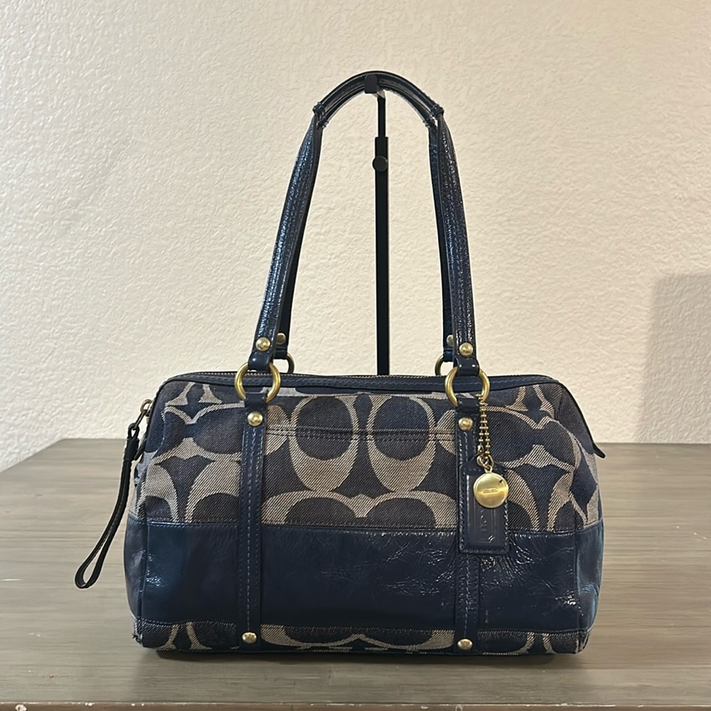 Coach Blue and Tan Shoulder Bag